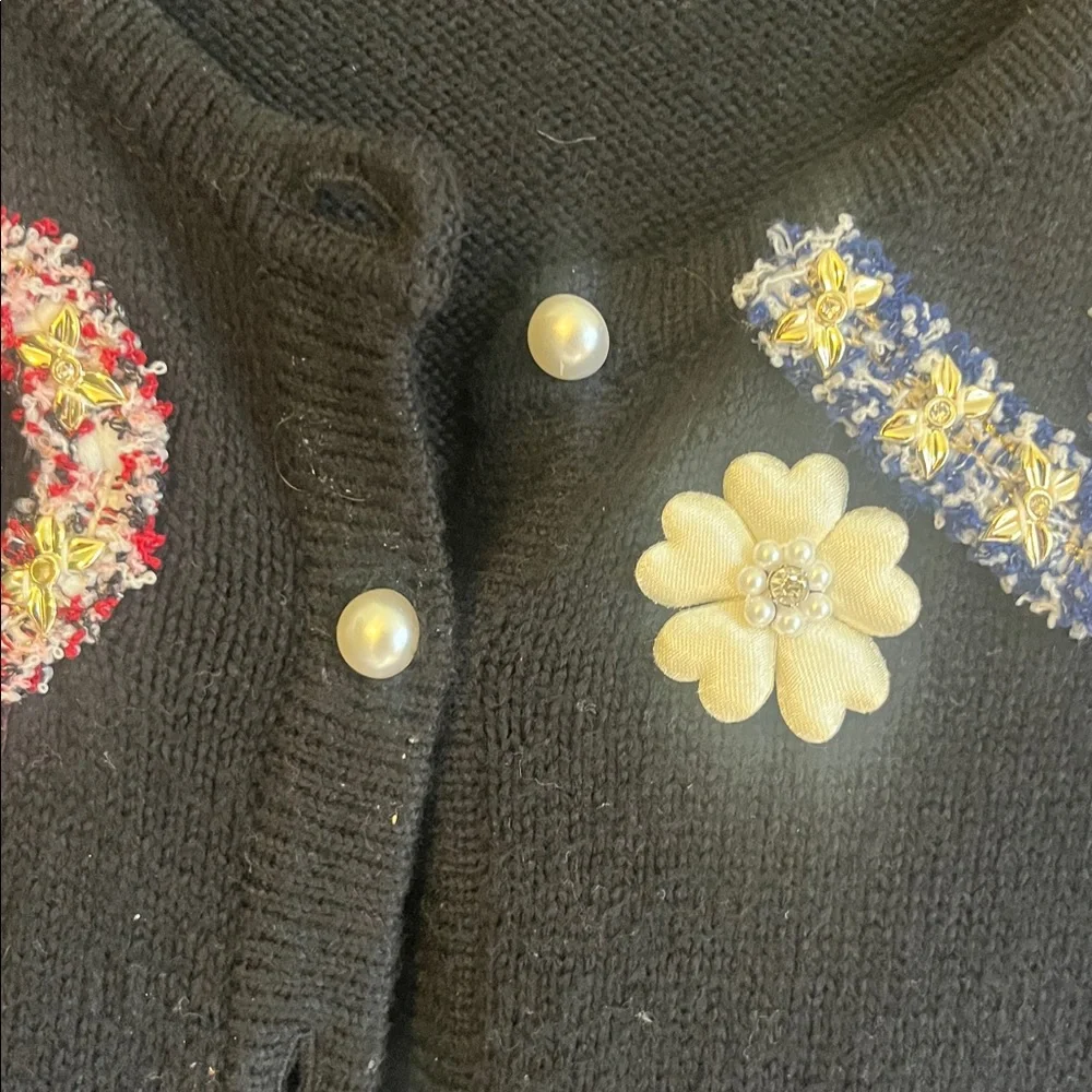 CeCe Black Cardigan with Colorful Floral Accents - Picture 7 of 10